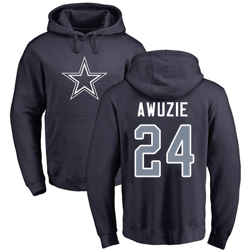 Men Dallas Cowboys Navy Blue Chidobe Awuzie Name and Number Logo 24 Pullover NFL Hoodie Sweatshirts